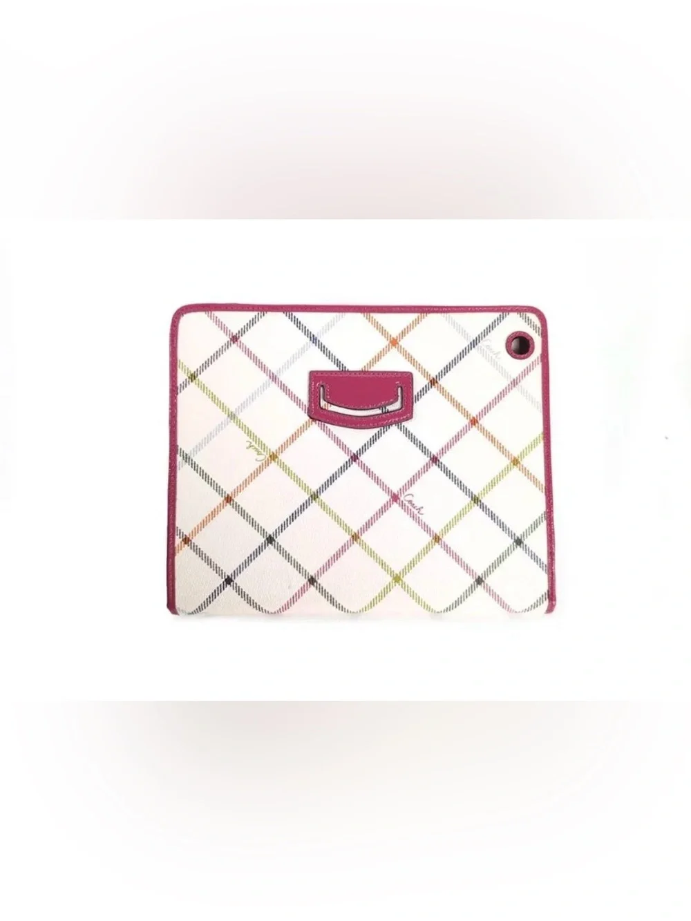 Coach F64186 Tartan Plaid Print iPad Folio Case Cover Multi Pink White NWT